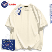NASA联名潮牌春夏季美式时尚纯色五分袖重磅纯棉T恤男女宽松短袖