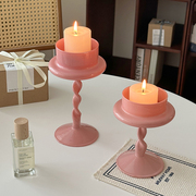 ins手工粉色玻璃烛台摆件螺旋杆，节日氛围感装饰圆柱蜡烛婚庆用品