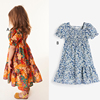 next英国女童橙色蓝色，花朵连衣裙纯棉短袖长款116-737