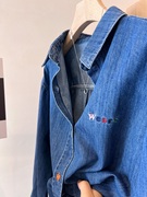 蓝调自留牛仔衬衫 撞色字母刺绣水洗彩色纽扣设计感长袖衬衣女
