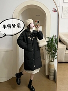 孕妇冬季加厚中长款保暖棉服韩版连帽外套针织裙两件套装2023