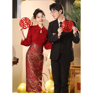 新中式旗袍订婚礼服平时可穿敬酒服2024新娘衣服结婚红色裙子