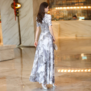 连衣裙女新中式中国风2024夏季设计感优雅气质超大摆长裙1876