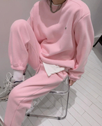 粉色休闲运动套装，女2023秋冬宽松慵懒加绒套头卫衣卫裤两件套