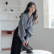 不低159韩版复古长袖格子，衬衫+过膝半身裙，时尚套装秋季新