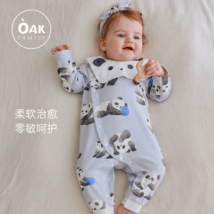 oakfamily新生婴幼儿衣服连身衣，长袖纯棉百天男女，宝宝连体衣爬服