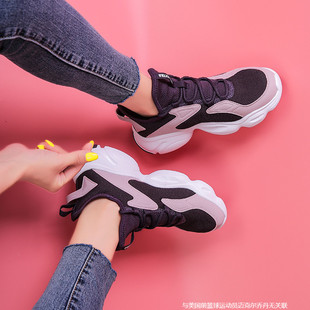乔丹女鞋厚底波鞋高个子(高个子，)运动鞋紫色网面跑步鞋品牌缓震旅游鞋