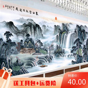 中式现代十字绣2021绣客厅风景山水画富水长流水生财大幅大气