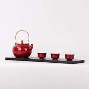 定制新中式样板房客厅茶几茶具茶室摆台红色陶瓷茶壶茶杯套装组合
