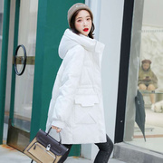 白色连帽中长款羽绒棉服女2022冬季学院风韩版宽松棉衣厚外套