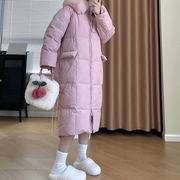 羽绒服女中长款2023冬季韩版小众高级方糖大毛领连帽90白鸭绒外套
