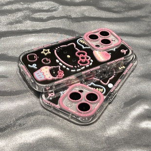 卡通粉色凯蒂猫手机壳适用于iphone15promax可爱hellokitty镜面保护套苹果1314plus小众小米1314ultra软壳