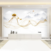 8d电视背景墙壁纸新中式客厅，装饰抽象线条，意境山水影视墙布壁画