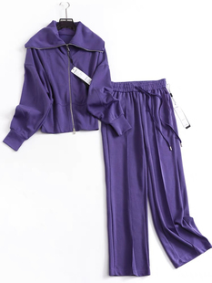 d404茶系穿搭微胖显瘦盐系紫色休闲卫衣，外套运动两件套装0.98