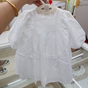 韩国su家童装 22夏白色泡泡袖连衣裙可爱复古风田园风娃娃连衣裙