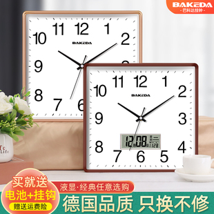 客厅静音挂钟方形日历石英钟创意，钟表现代简约时尚家用时钟挂墙表