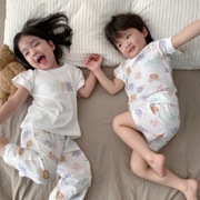 儿童夏季睡衣韩版男女童，亲子小熊家居服，套装宝宝莫代尔短袖两件套