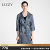 lizzy2024春季女士单排扣西装领缎面，风衣式连衣裙中长款外套