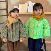 儿童棉服加厚冬季洋气格子女童棉衣保暖男童棉袄2023宝宝外套