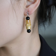 JICVIALATTEA小众新中式设计耳饰民族风个性竹节黑玛瑙925银耳环