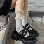 日系jk小皮鞋白色袜子，女士蕾丝中筒袜，夏季薄款网红纯色花边袜夏天