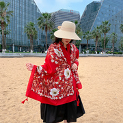 民族风夏季防晒沙漠旅游披肩，海边沙滩丝巾薄款度假围巾披肩红色女