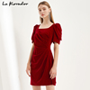 lakoradior拉珂蒂，2024年春夏红色法式灯笼袖，礼服收腰连衣裙