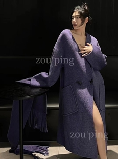 zouping设计师原创女装品牌2023秋冬中长款羊毛，围巾大衣