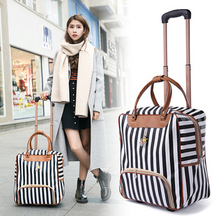 拉杆包旅行包女大容量短途旅游行李袋韩版PU女拉杆箱万向轮女手提