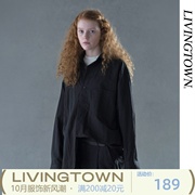 livingtowncluel杂志款复古日系简约纯色肌理，感口袋长袖衬衫