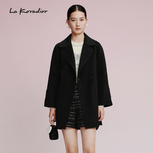 lakoradior拉珂蒂黑色，双面呢羊毛大衣，呢子短款外套女秋冬