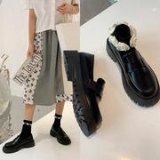 2025新款春秋女式休闲单鞋英伦风小皮鞋女圆头套脚松糕厚底学生鞋