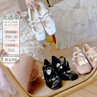 PINKYO原创法式少女风玛丽珍鞋女2024夏季气质中跟芭蕾舞单鞋