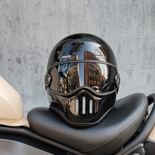 玻璃钢碳纤复古摩托车头盔，男女3c认证猪鼻小盔体，机车全盔巡航四季