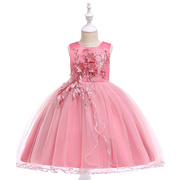欧美ebay女童礼服，贴花公主蓬蓬主持人演出礼服，网纱儿童连衣裙