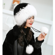 冬季狐狸毛帽子女编织毛线雷锋帽韩版甜美可爱保暖护耳皮草帽