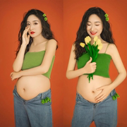 影楼孕妇拍照孕妈咪衣，服装清新绿色主题，可爱摄影孕妇照片写真服装