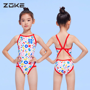 zoke洲克儿童泳衣女童连体专业游泳竞速训练女孩中大童可爱夏泳装
