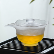 普洱茶专用盖碗单个不烫手白色，磨砂玻璃泡茶碗，功夫茶具琉璃手抓壶