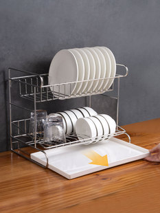 304不锈钢放碗架多功能厨房台面双层碗架沥水架 控碗筷碗碟收纳架