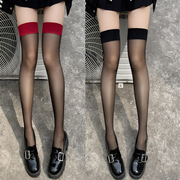 红边黑丝袜女性感高筒过膝袜，压力裤瘦腿黑色，夏季薄款大腿长筒丝袜