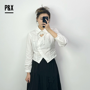 p&x设计师女装，2023秋季梭织短款小衫女学生，百搭823328225b白色