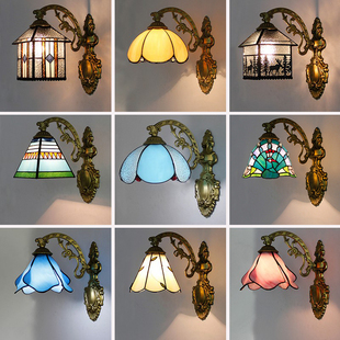 欧美玻璃灯饰式田园地中海风格，阳台简约壁灯卧室床头过道壁灯镜前