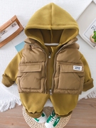 男童秋冬季洋气加绒加厚三件套宝宝，冬装套装婴儿童保暖卫衣潮童装