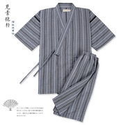 男夏季纯棉短裤套装日系薄款家居服，甚平古风和服复古大码短袖