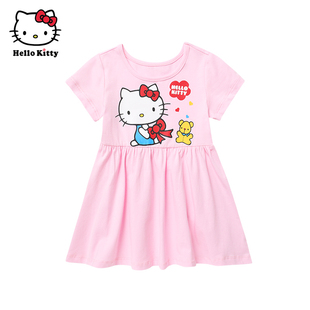 HelloKitty凯蒂猫童装夏女童洋装百褶裙子短袖连衣裙圆领棉