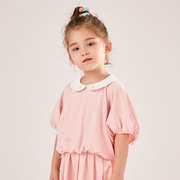 安奈儿女小童2022夏娃娃领短袖蝙蝠衫宝宝上衣XG221663