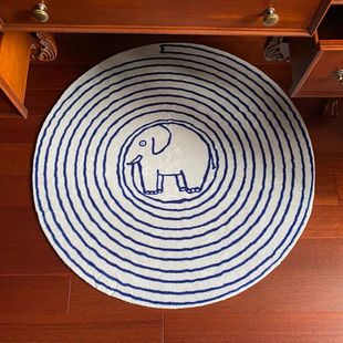 原创可爱儿童房圆形地毯ins卡通书房大象卧室床边毯书桌椅子地垫