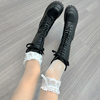 过膝高筒蕾丝袜女白色lolita甜美花边，中筒配靴长筒袜日系jk小腿袜