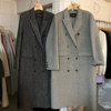LAS CELULA实体店同款深灰色双面羊绒外套女100%澳毛长款西装大衣